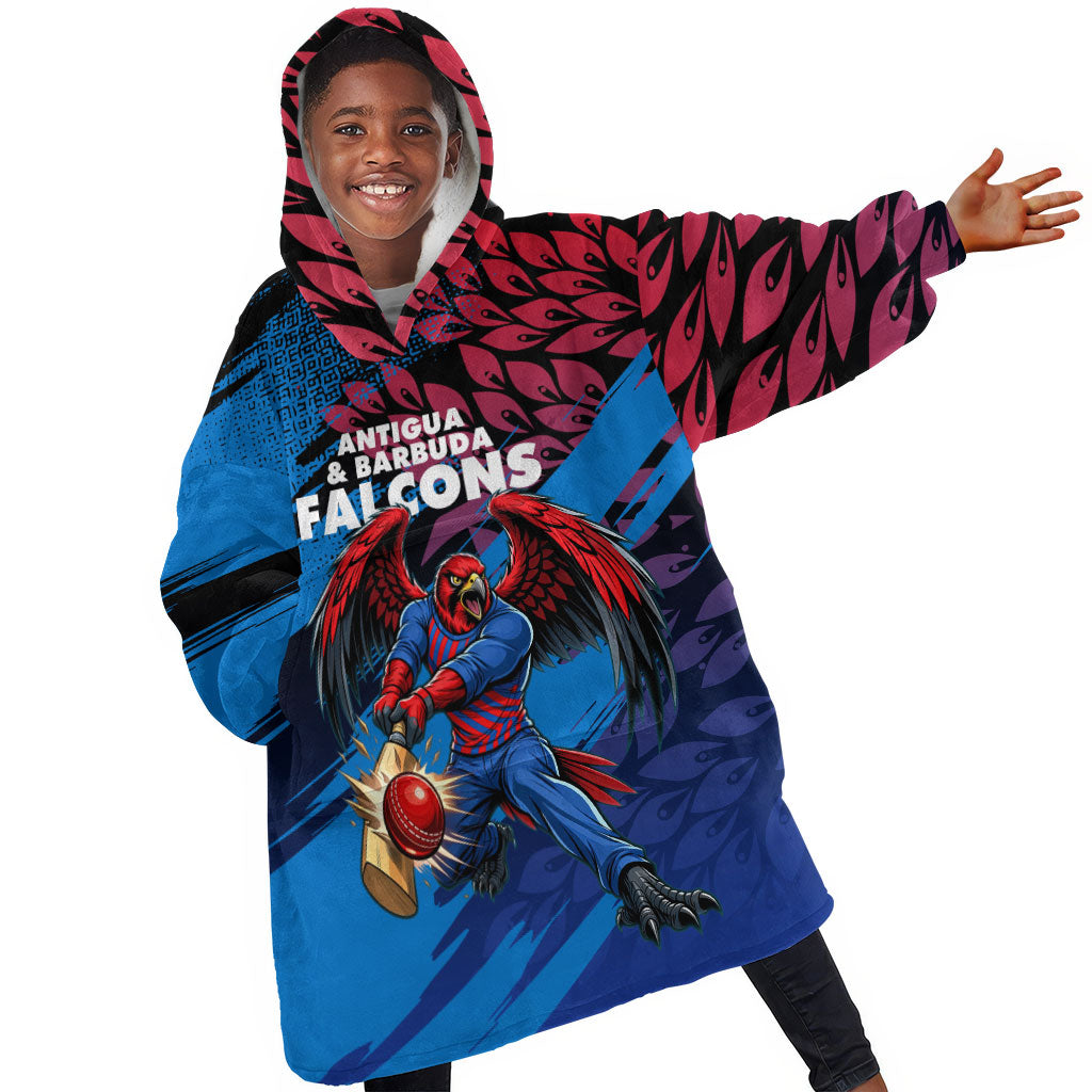 Personalized Antigua And Barbuda Cricket Kid Wearable Blanket Hoodie Falcons Mascot Sport Style