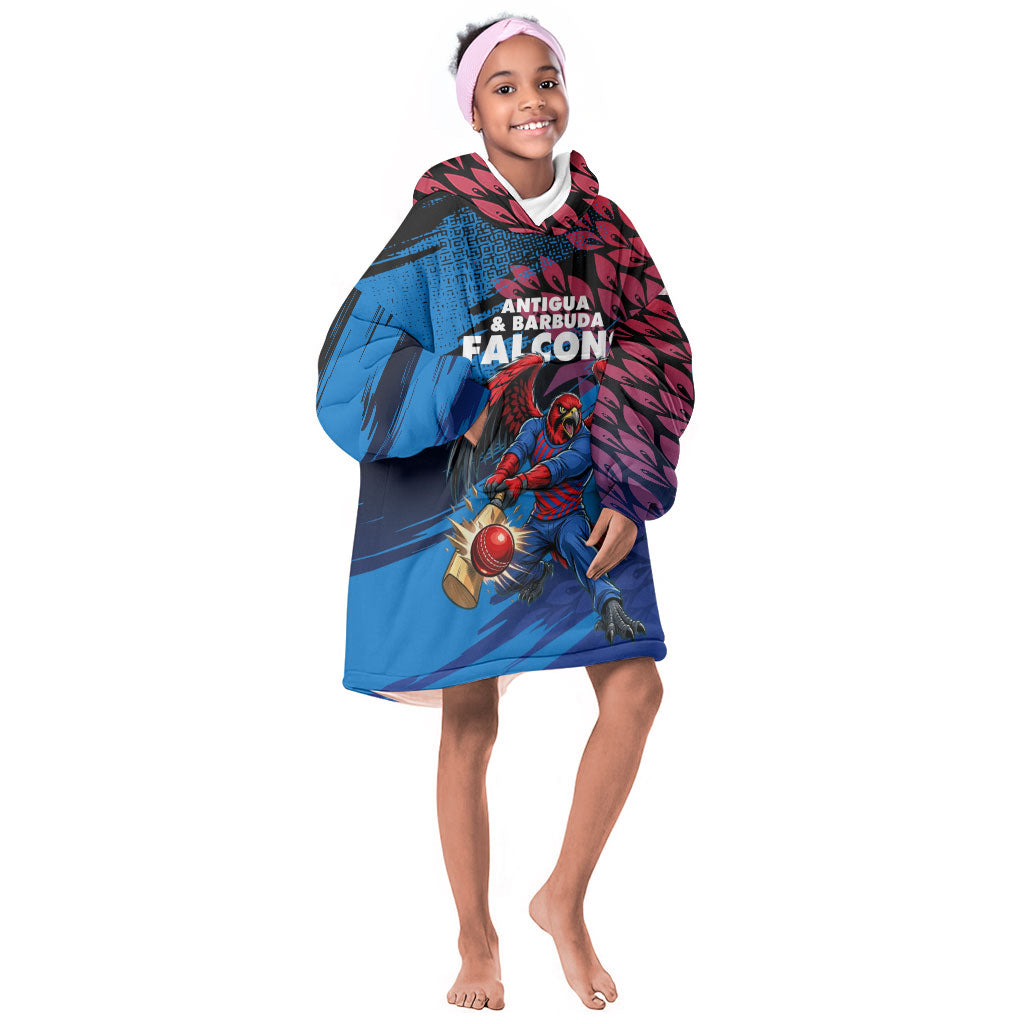Personalized Antigua And Barbuda Cricket Kid Wearable Blanket Hoodie Falcons Mascot Sport Style