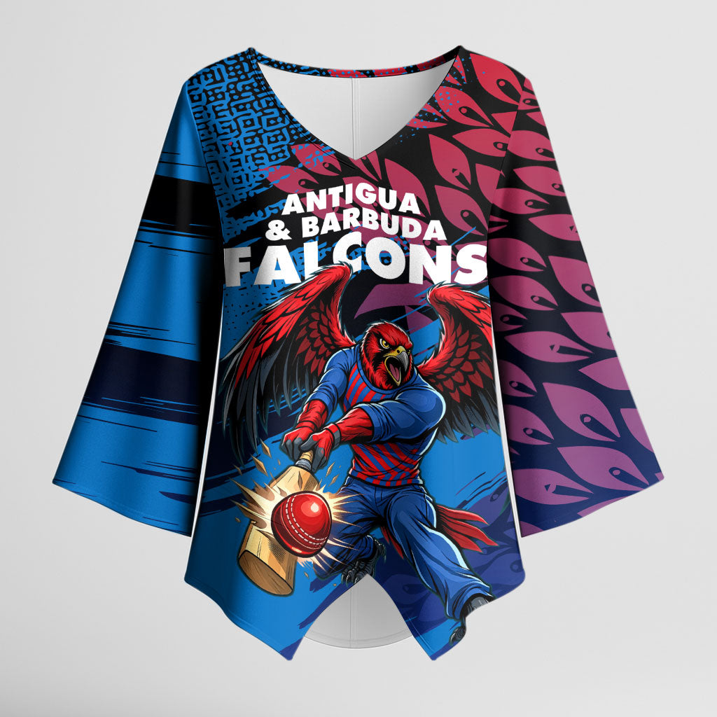 Personalized Antigua And Barbuda Cricket Kimono Sleeve Blouse Falcons Mascot Sport Style