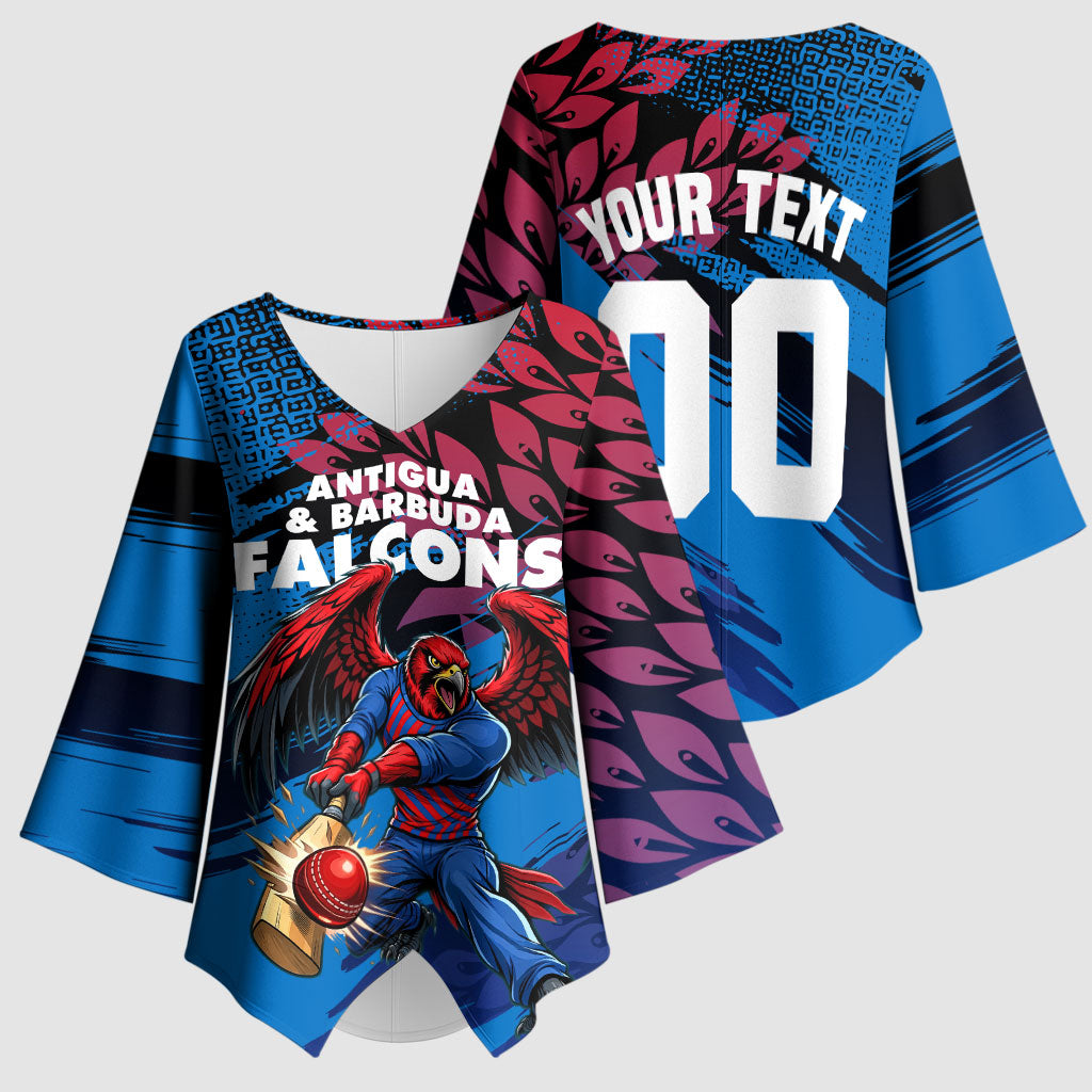 Personalized Antigua And Barbuda Cricket Kimono Sleeve Blouse Falcons Mascot Sport Style