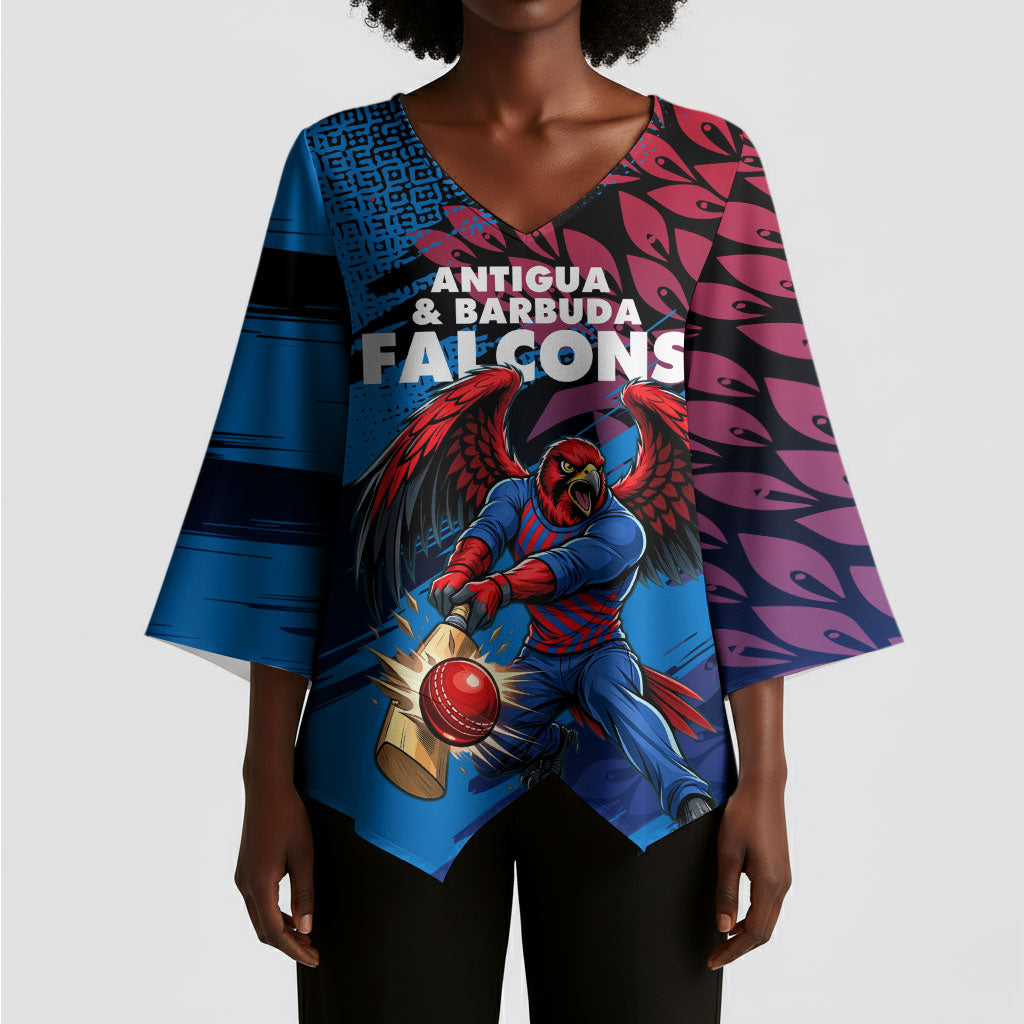 Personalized Antigua And Barbuda Cricket Kimono Sleeve Blouse Falcons Mascot Sport Style