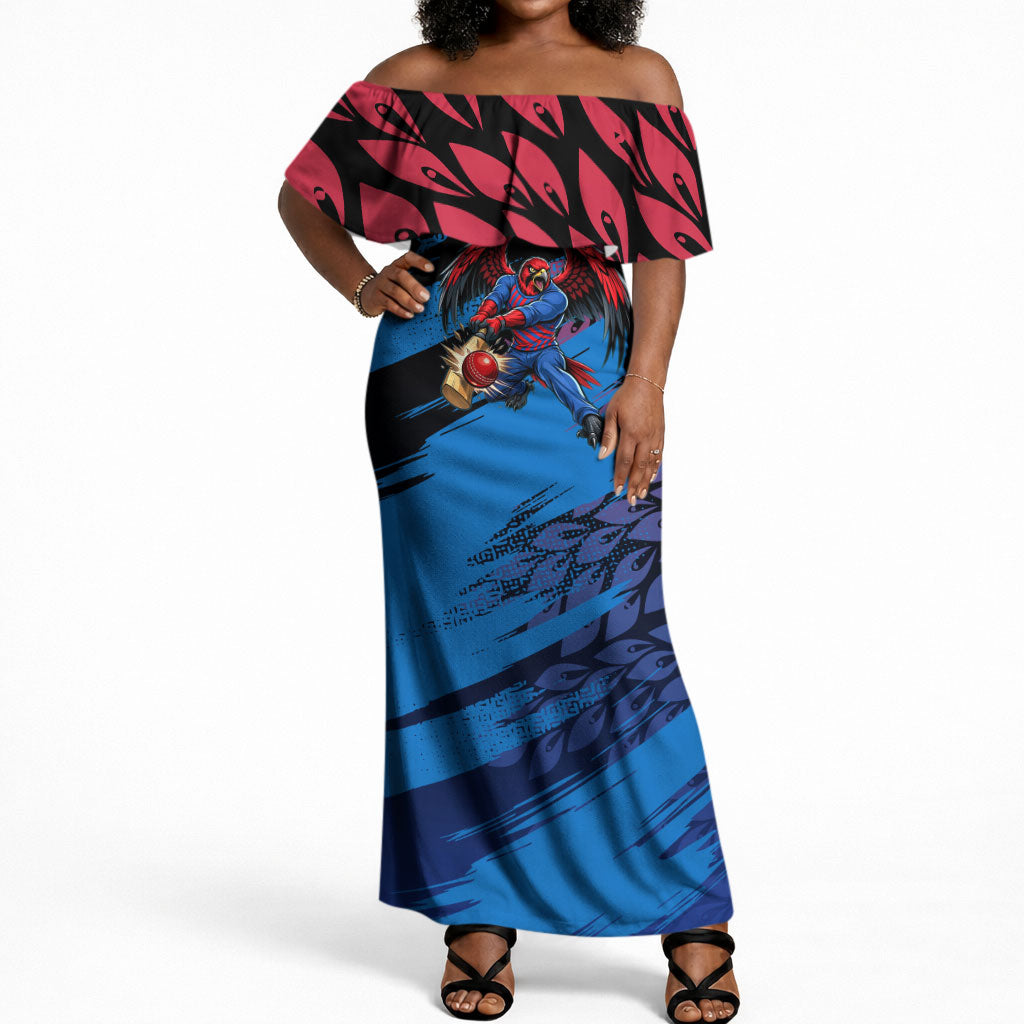 Personalized Antigua And Barbuda Cricket Off Shoulder Maxi Dress Falcons Mascot Sport Style