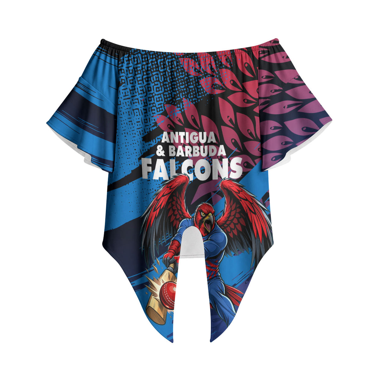 Personalized Antigua And Barbuda Cricket Off Shoulder Wrap Waist Top Falcons Mascot Sport Style