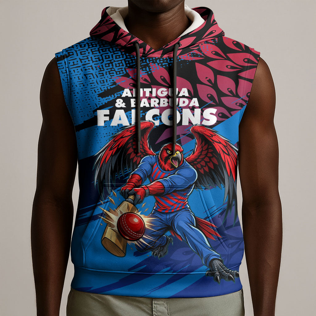 Personalized Antigua And Barbuda Cricket Sleeveless Hoodie Falcons Mascot Sport Style
