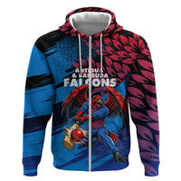 Personalized Antigua And Barbuda Cricket Zip Hoodie Falcons Mascot Sport Style