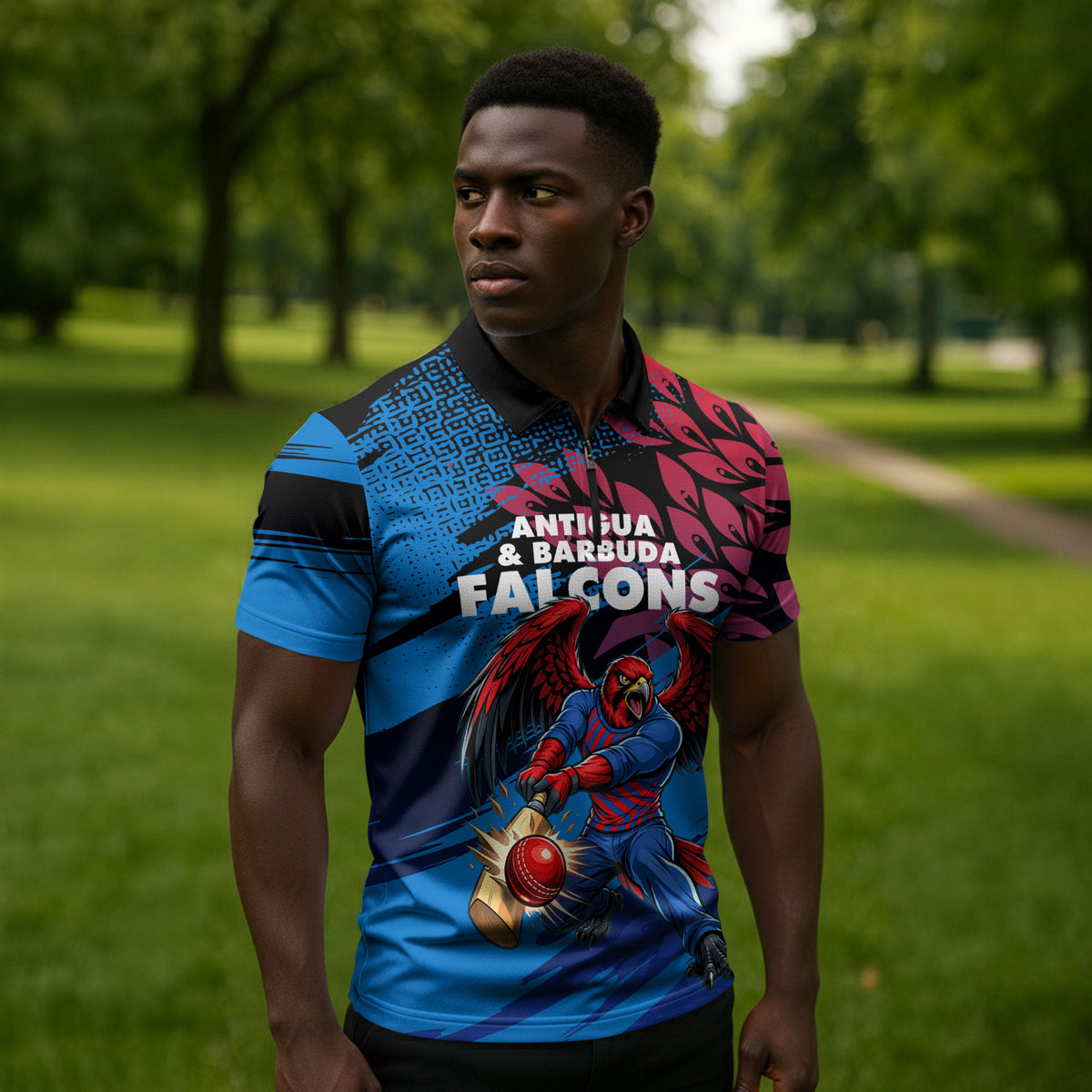 Personalized Antigua And Barbuda Cricket Zipper Polo Shirt Falcons Mascot Sport Style