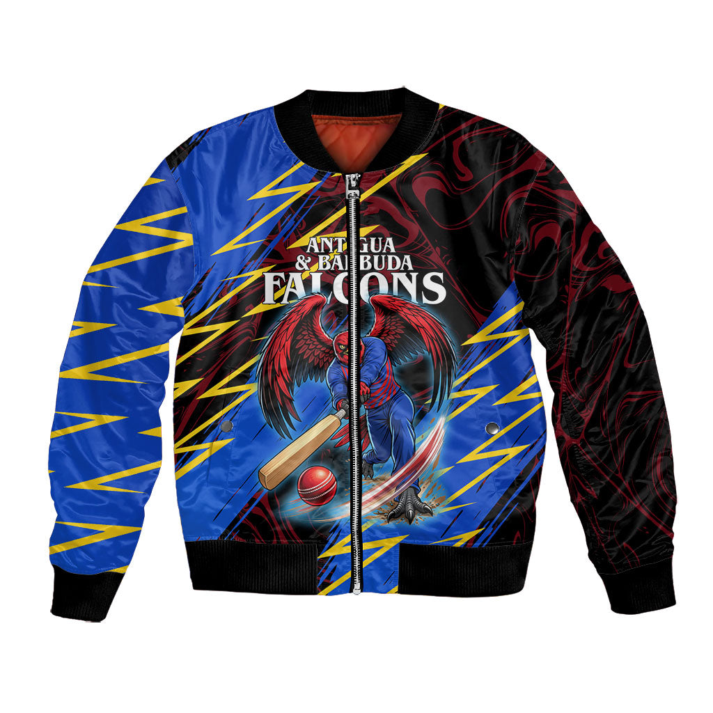 Personalized Antigua And Barbuda Cricket Bomber Jacket Falcons Caribbean Lightning Abstract Graphic