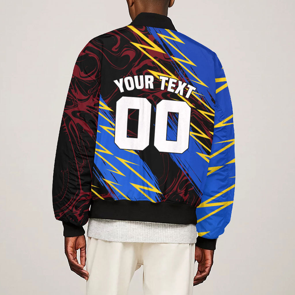 Personalized Antigua And Barbuda Cricket Bomber Jacket Falcons Caribbean Lightning Abstract Graphic