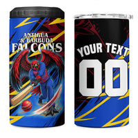 Personalized Antigua And Barbuda Cricket 4 in 1 Can Cooler Tumbler Falcons Caribbean Lightning Abstract Graphic