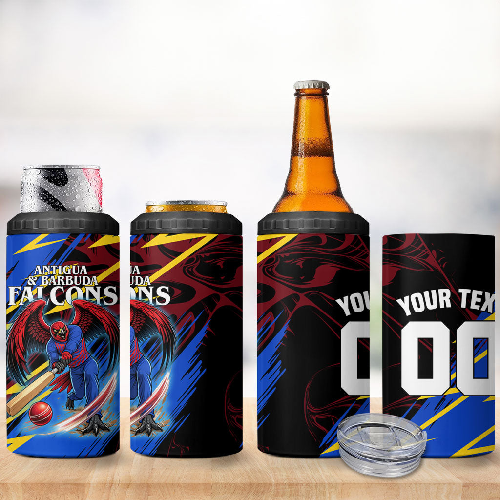 Personalized Antigua And Barbuda Cricket 4 in 1 Can Cooler Tumbler Falcons Caribbean Lightning Abstract Graphic