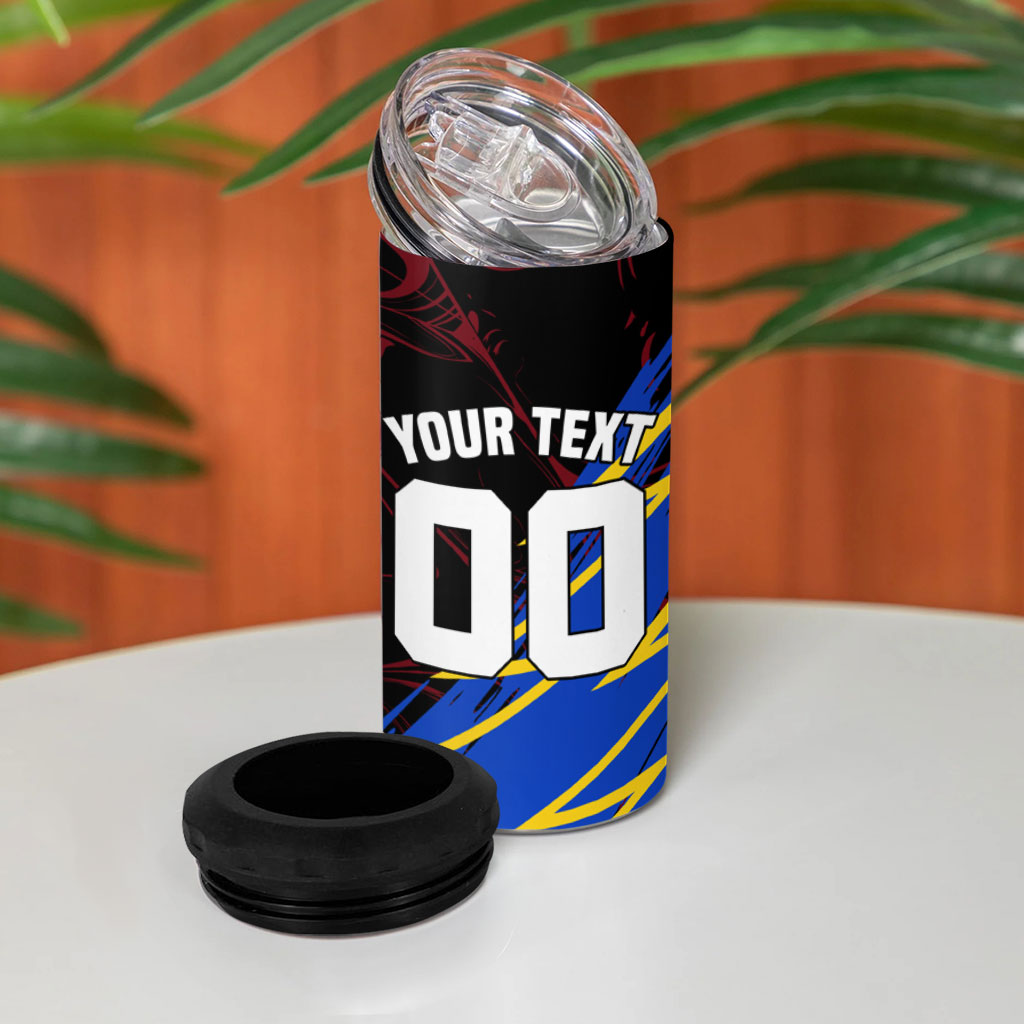 Personalized Antigua And Barbuda Cricket 4 in 1 Can Cooler Tumbler Falcons Caribbean Lightning Abstract Graphic