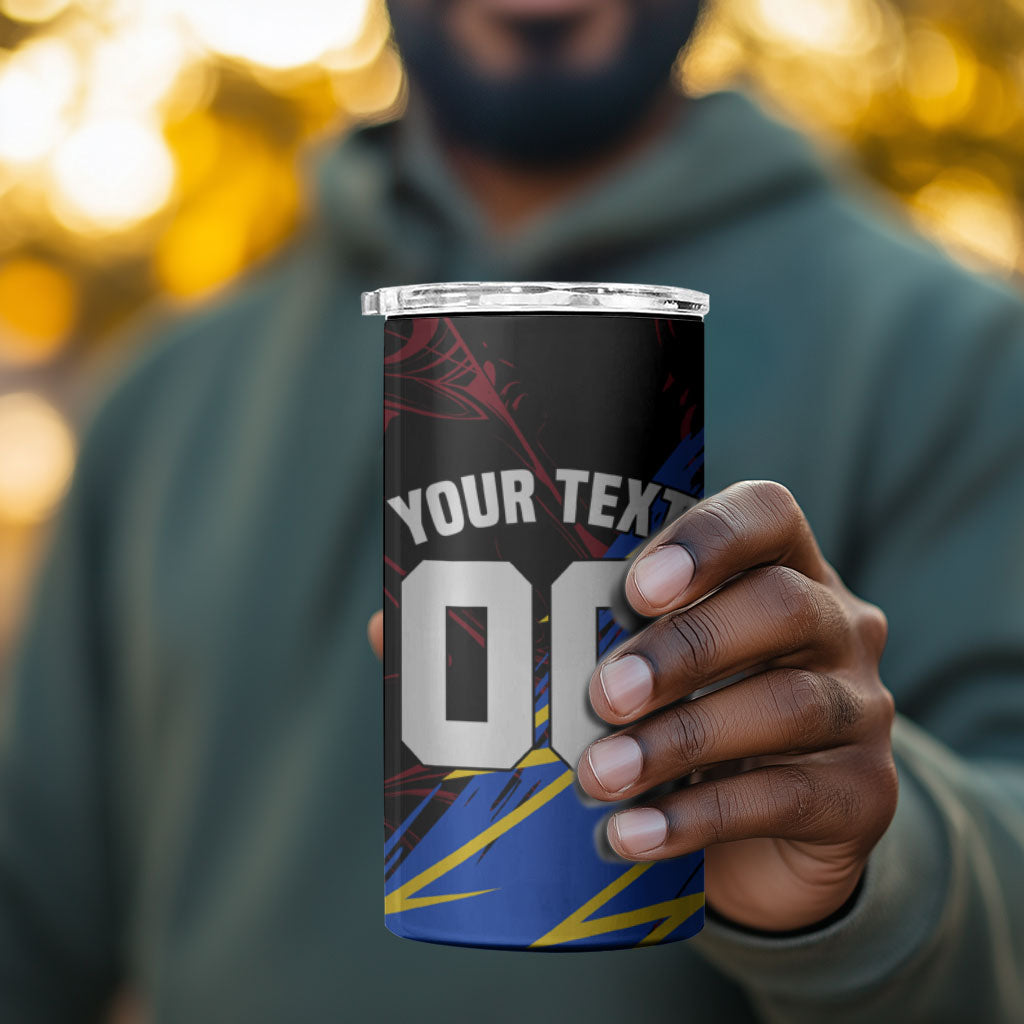 Personalized Antigua And Barbuda Cricket 4 in 1 Can Cooler Tumbler Falcons Caribbean Lightning Abstract Graphic