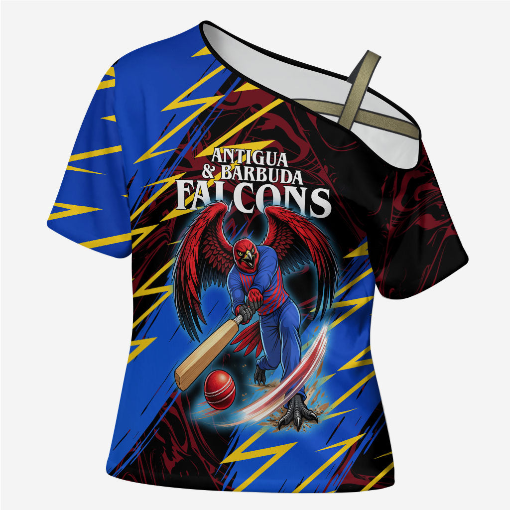 Personalized Antigua And Barbuda Cricket Cross Shoulder Shirt Falcons Caribbean Lightning Abstract Graphic