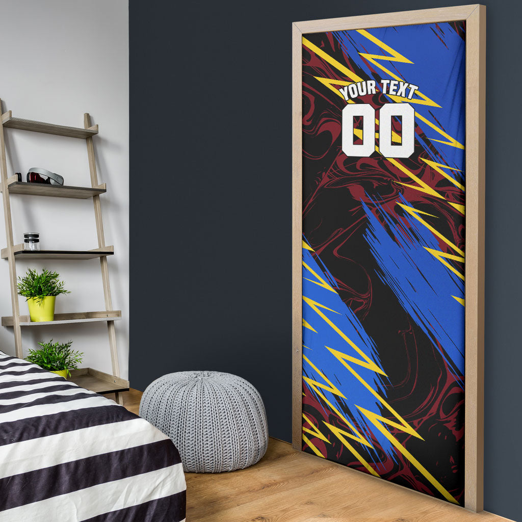Personalized Antigua And Barbuda Cricket Door Cover Falcons Caribbean Lightning Abstract Graphic