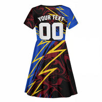 Personalized Antigua And Barbuda Cricket Kid Short Sleeve Dress Falcons Caribbean Lightning Abstract Graphic