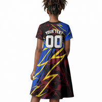 Personalized Antigua And Barbuda Cricket Kid Short Sleeve Dress Falcons Caribbean Lightning Abstract Graphic