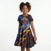 Personalized Antigua And Barbuda Cricket Kid Short Sleeve Dress Falcons Caribbean Lightning Abstract Graphic