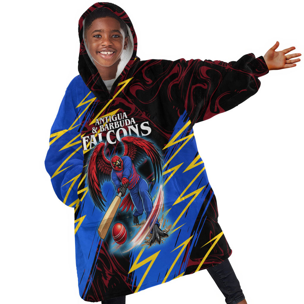 Personalized Antigua And Barbuda Cricket Kid Wearable Blanket Hoodie Falcons Caribbean Lightning Abstract Graphic