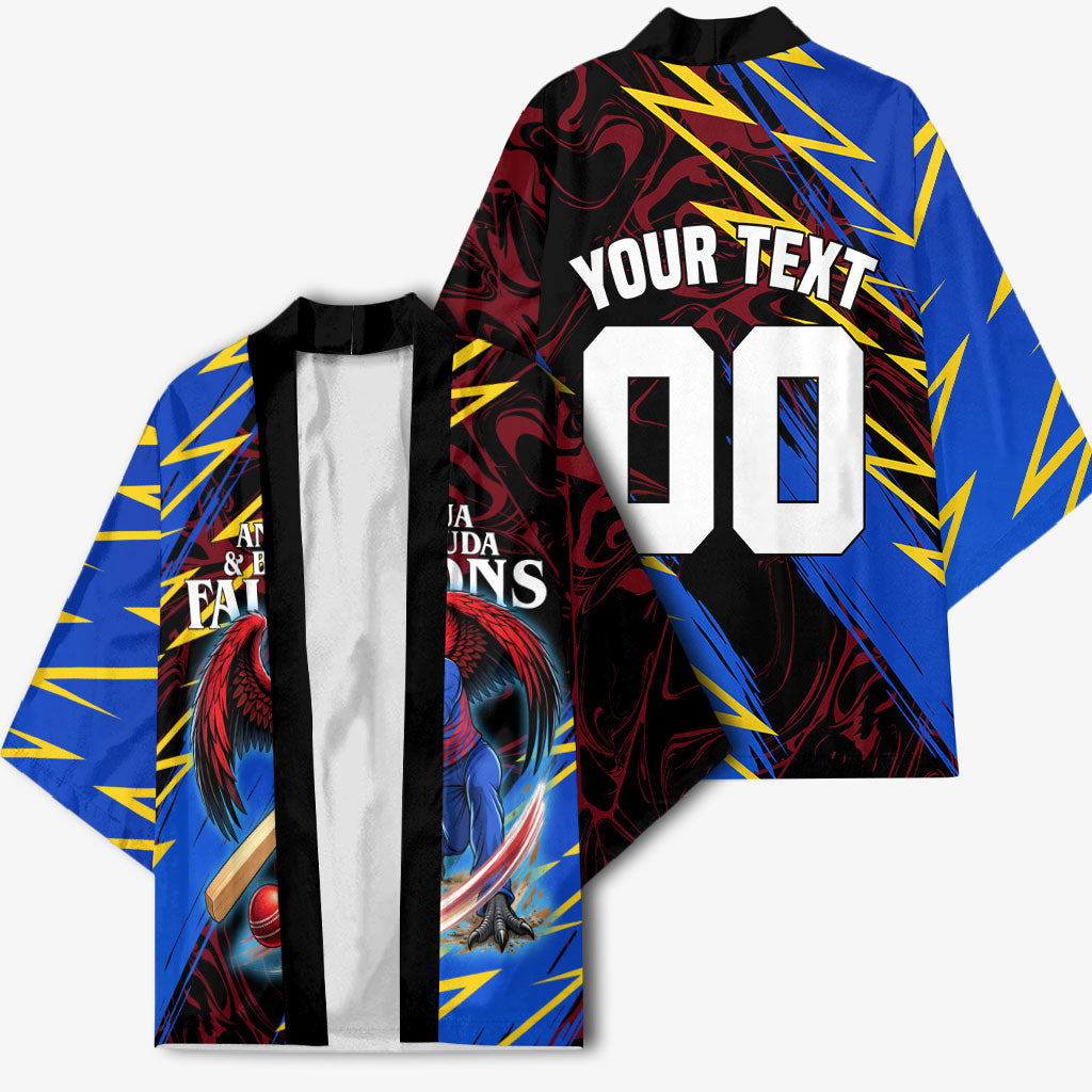 Personalized Antigua And Barbuda Cricket Kimono Falcons Caribbean Lightning Abstract Graphic