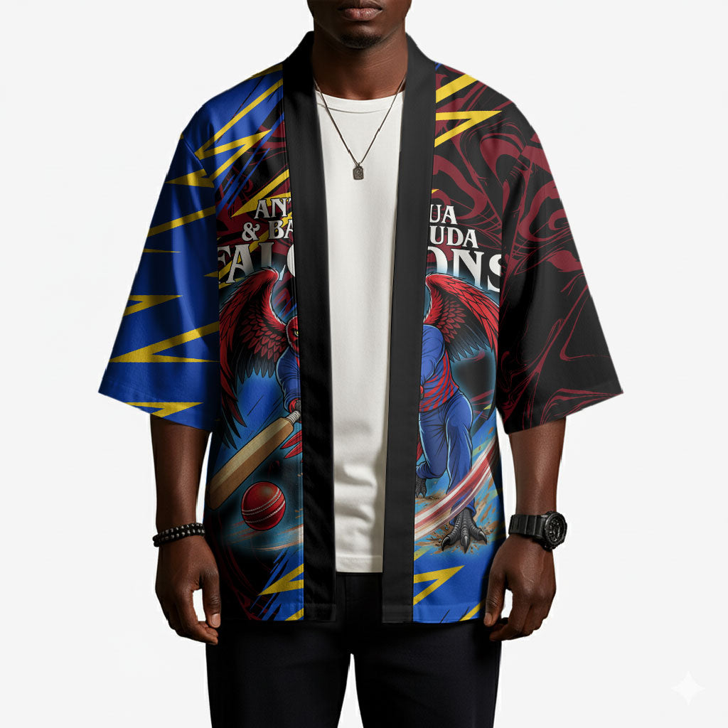 Personalized Antigua And Barbuda Cricket Kimono Falcons Caribbean Lightning Abstract Graphic