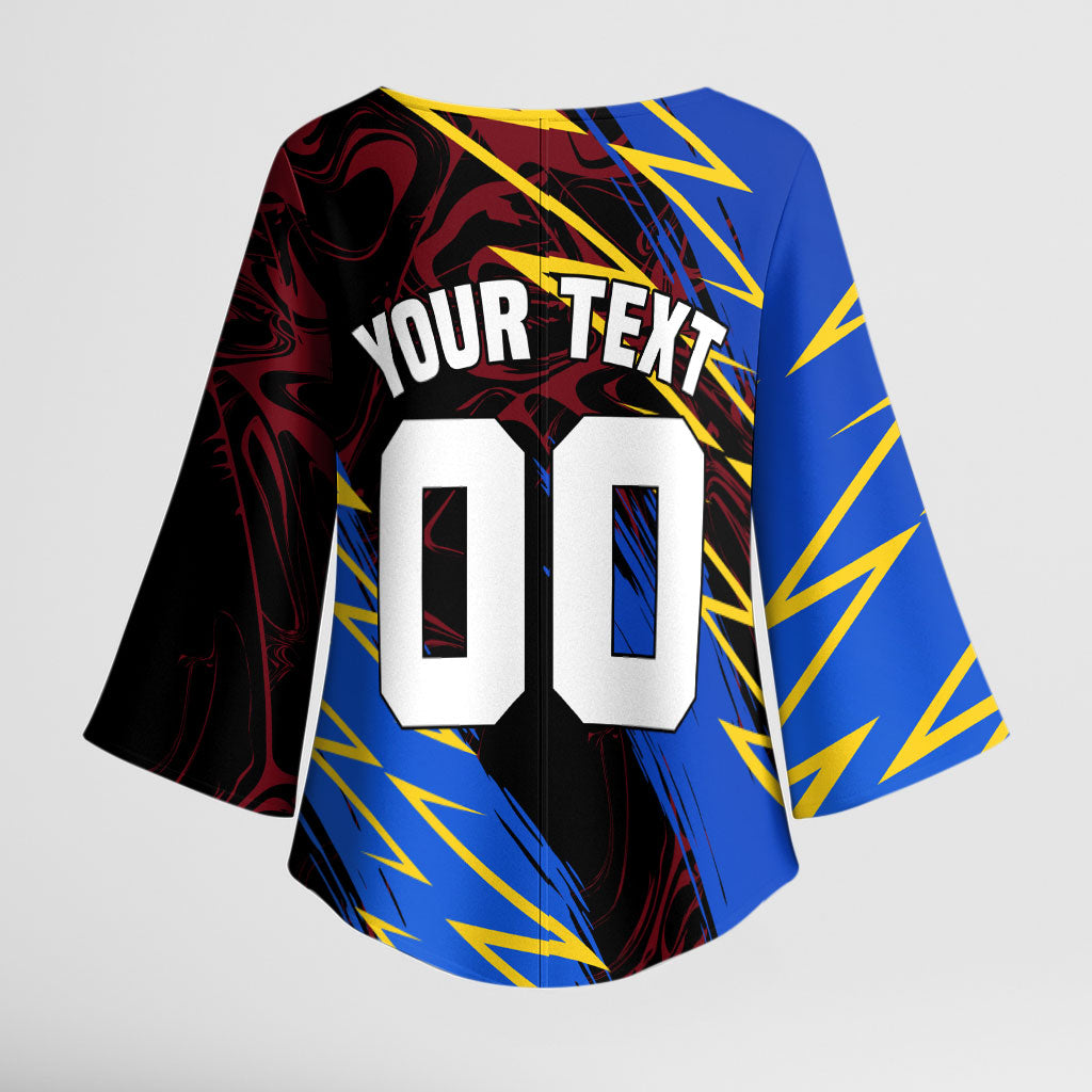 Personalized Antigua And Barbuda Cricket Kimono Sleeve Blouse Falcons Caribbean Lightning Abstract Graphic