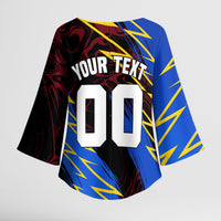 Personalized Antigua And Barbuda Cricket Kimono Sleeve Blouse Falcons Caribbean Lightning Abstract Graphic