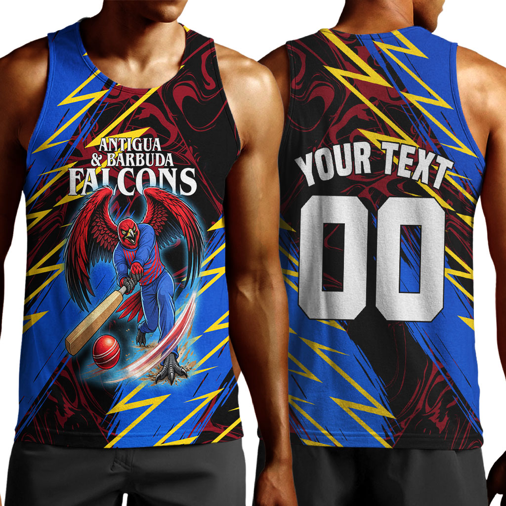 Personalized Antigua And Barbuda Cricket Men Tank Top Falcons Caribbean Lightning Abstract Graphic