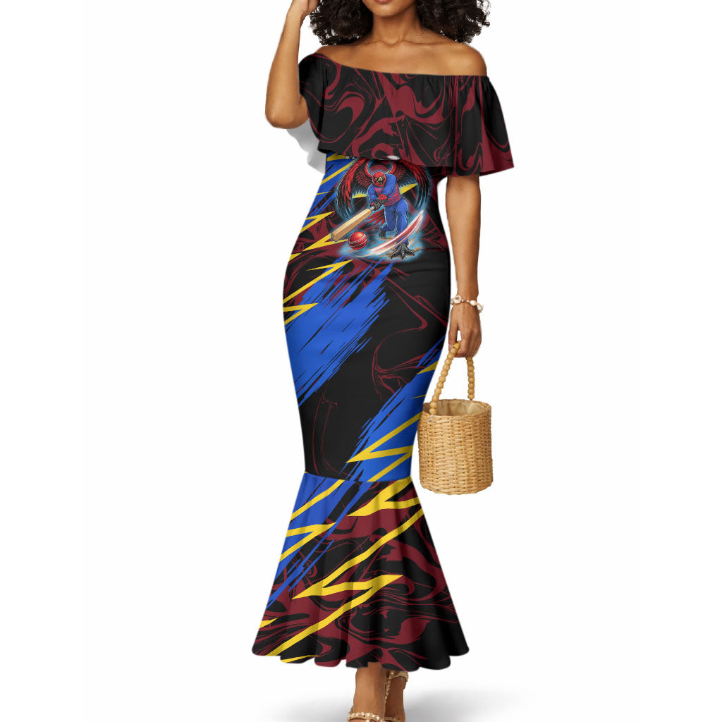 Personalized Antigua And Barbuda Cricket Mermaid Dress Falcons Caribbean Lightning Abstract Graphic