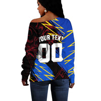 Personalized Antigua And Barbuda Cricket Off Shoulder Sweater Falcons Caribbean Lightning Abstract Graphic