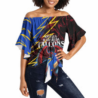 Personalized Antigua And Barbuda Cricket Off Shoulder Wrap Waist Top Falcons Caribbean Lightning Abstract Graphic
