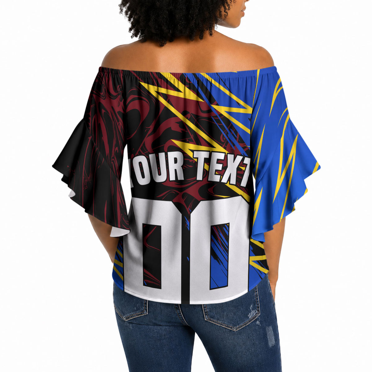 Personalized Antigua And Barbuda Cricket Off Shoulder Wrap Waist Top Falcons Caribbean Lightning Abstract Graphic
