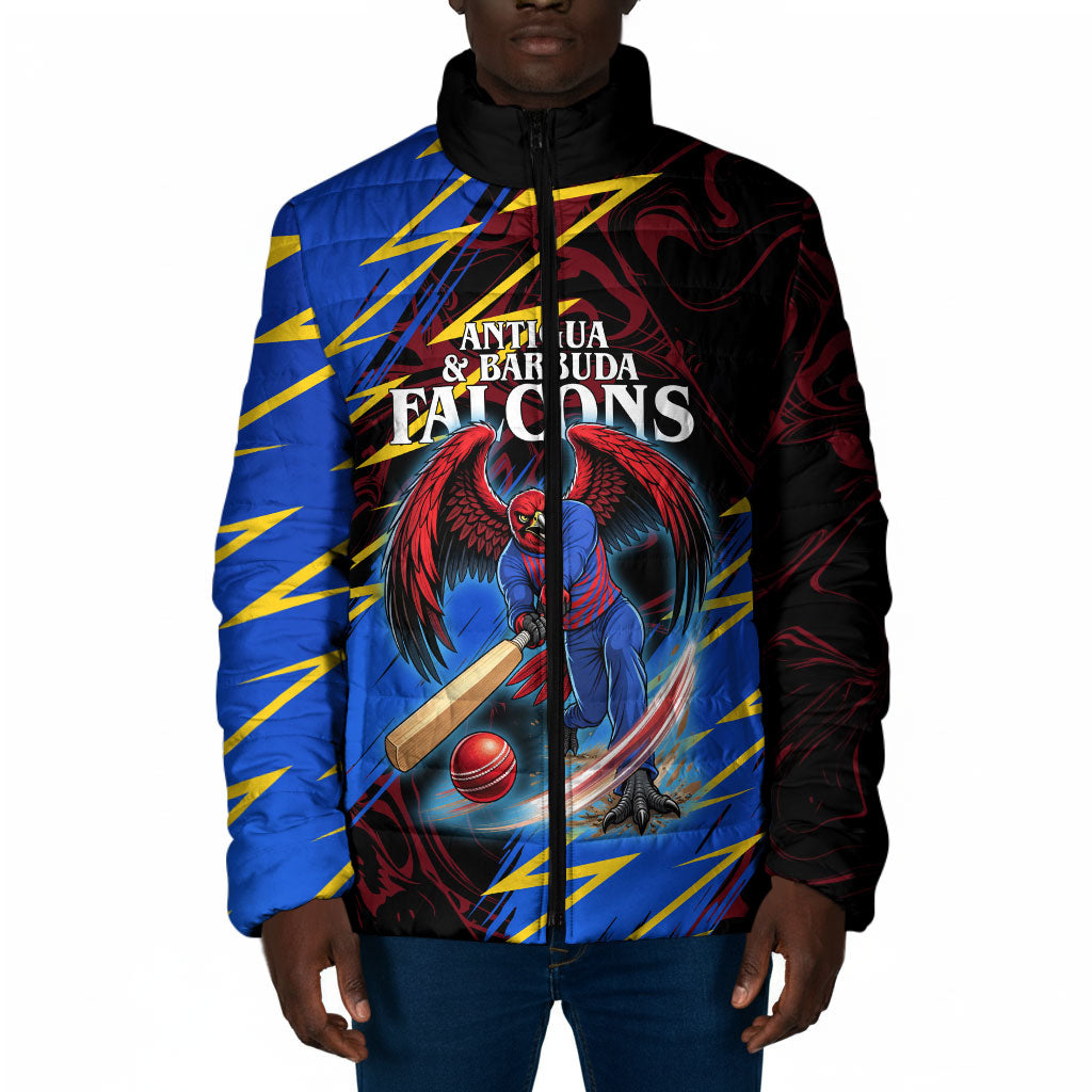 Personalized Antigua And Barbuda Cricket Padded Jacket Falcons Caribbean Lightning Abstract Graphic