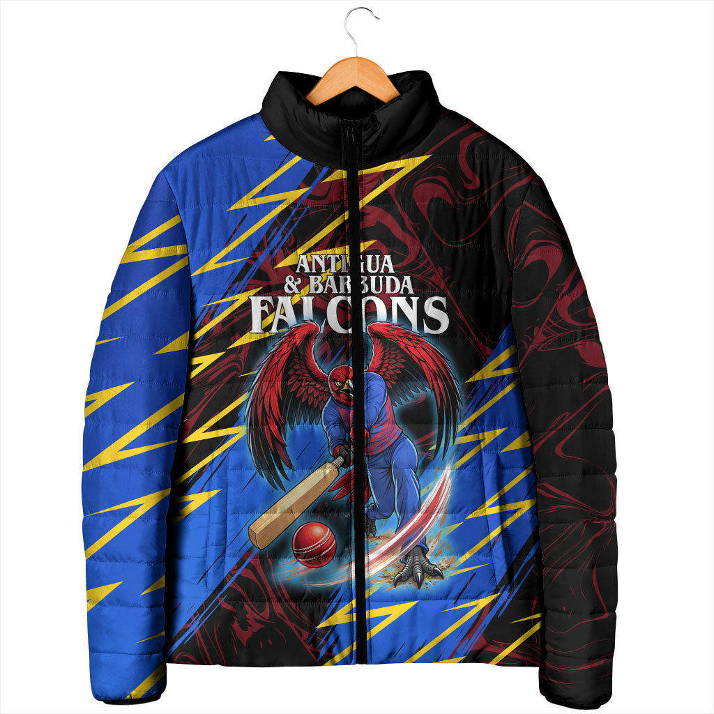 Personalized Antigua And Barbuda Cricket Padded Jacket Falcons Caribbean Lightning Abstract Graphic