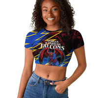 Personalized Antigua And Barbuda Cricket Raglan Cropped T shirt Falcons Caribbean Lightning Abstract Graphic