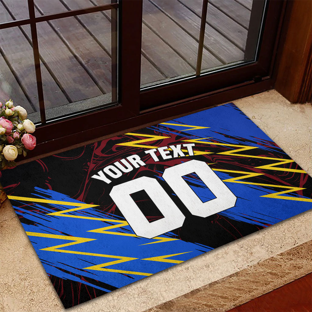 Personalized Antigua And Barbuda Cricket Rubber Doormat Falcons Caribbean Lightning Abstract Graphic