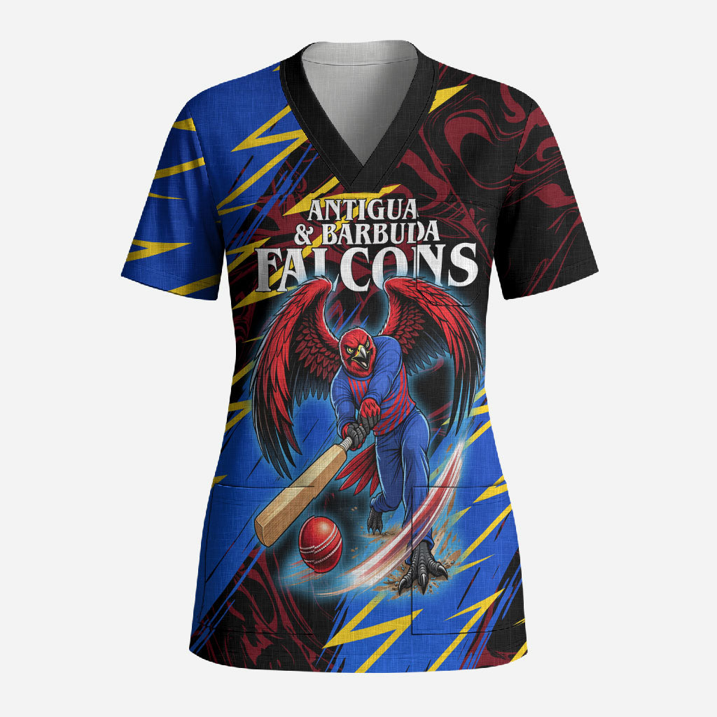 Personalized Antigua And Barbuda Cricket Scrub Top Falcons Caribbean Lightning Abstract Graphic
