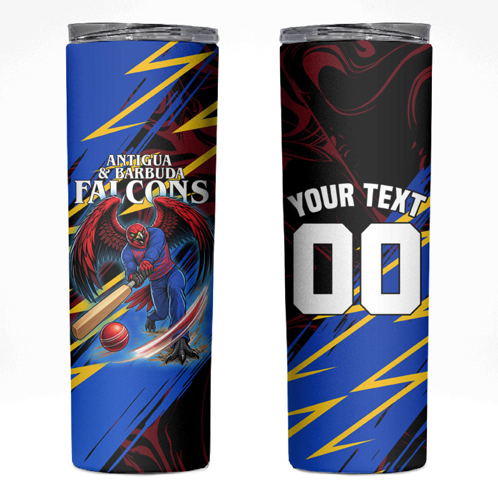 Personalized Antigua And Barbuda Cricket Skinny Tumbler Falcons Caribbean Lightning Abstract Graphic