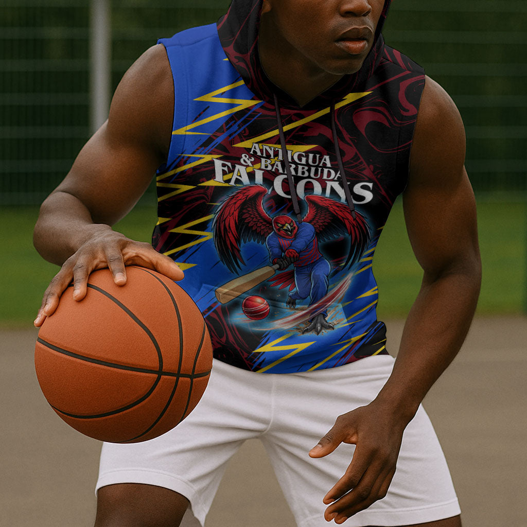 Personalized Antigua And Barbuda Cricket Sleeveless Hoodie Falcons Caribbean Lightning Abstract Graphic