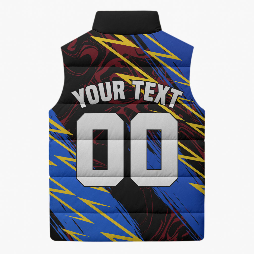 Personalized Antigua And Barbuda Cricket Sleeveless Puffer Jacket Falcons Caribbean Lightning Abstract Graphic