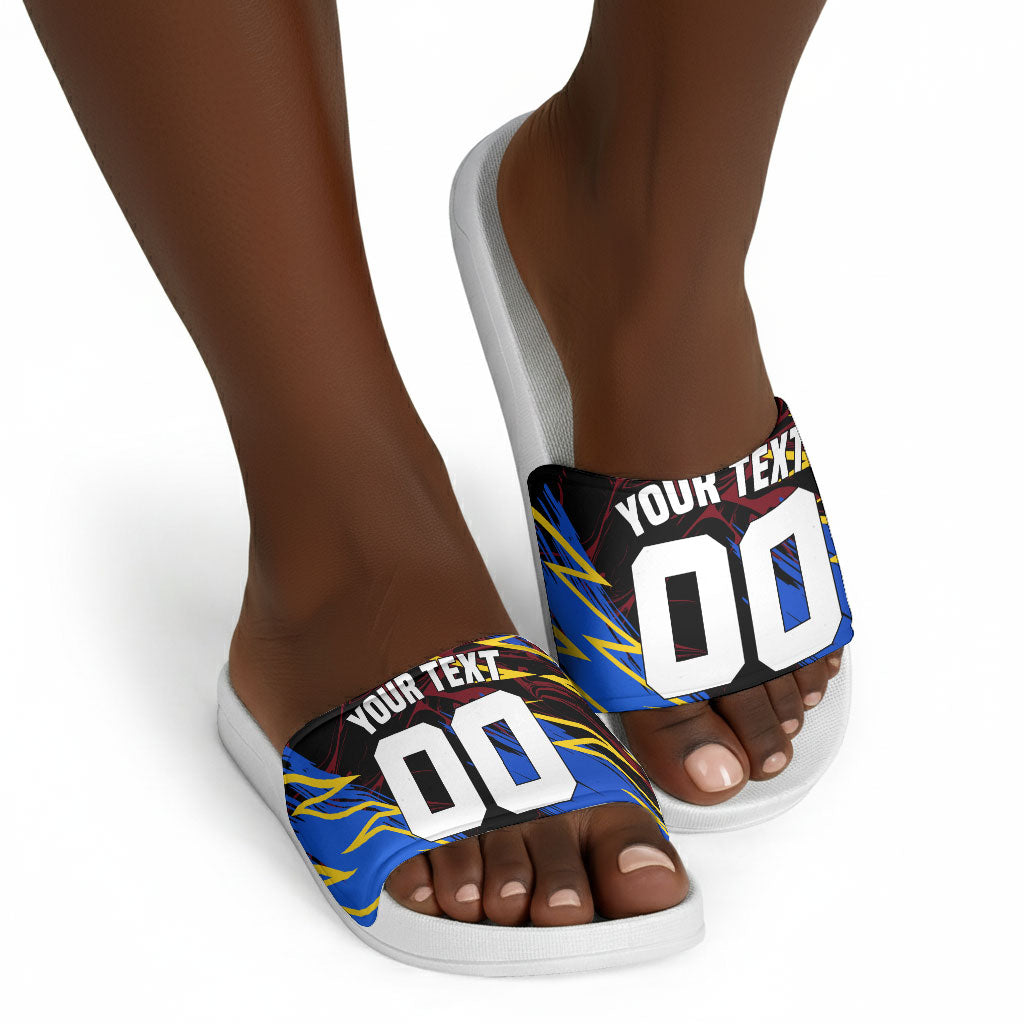 Personalized Antigua And Barbuda Cricket Slide Sandals Falcons Caribbean Lightning Abstract Graphic