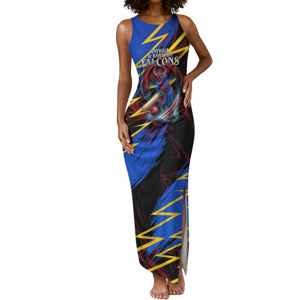 Personalized Antigua And Barbuda Cricket Tank Maxi Dress Falcons Caribbean Lightning Abstract Graphic