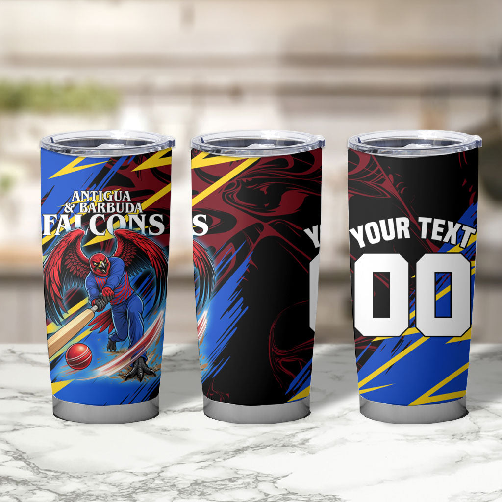 Personalized Antigua And Barbuda Cricket Tumbler Cup Falcons Caribbean Lightning Abstract Graphic