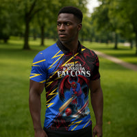 Personalized Antigua And Barbuda Cricket Zipper Polo Shirt Falcons Caribbean Lightning Abstract Graphic