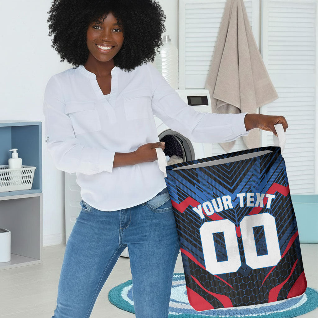 Personalized Antigua And Barbuda Cricket Falcons Laundry Basket Abstract Hexagon Pattern Sport