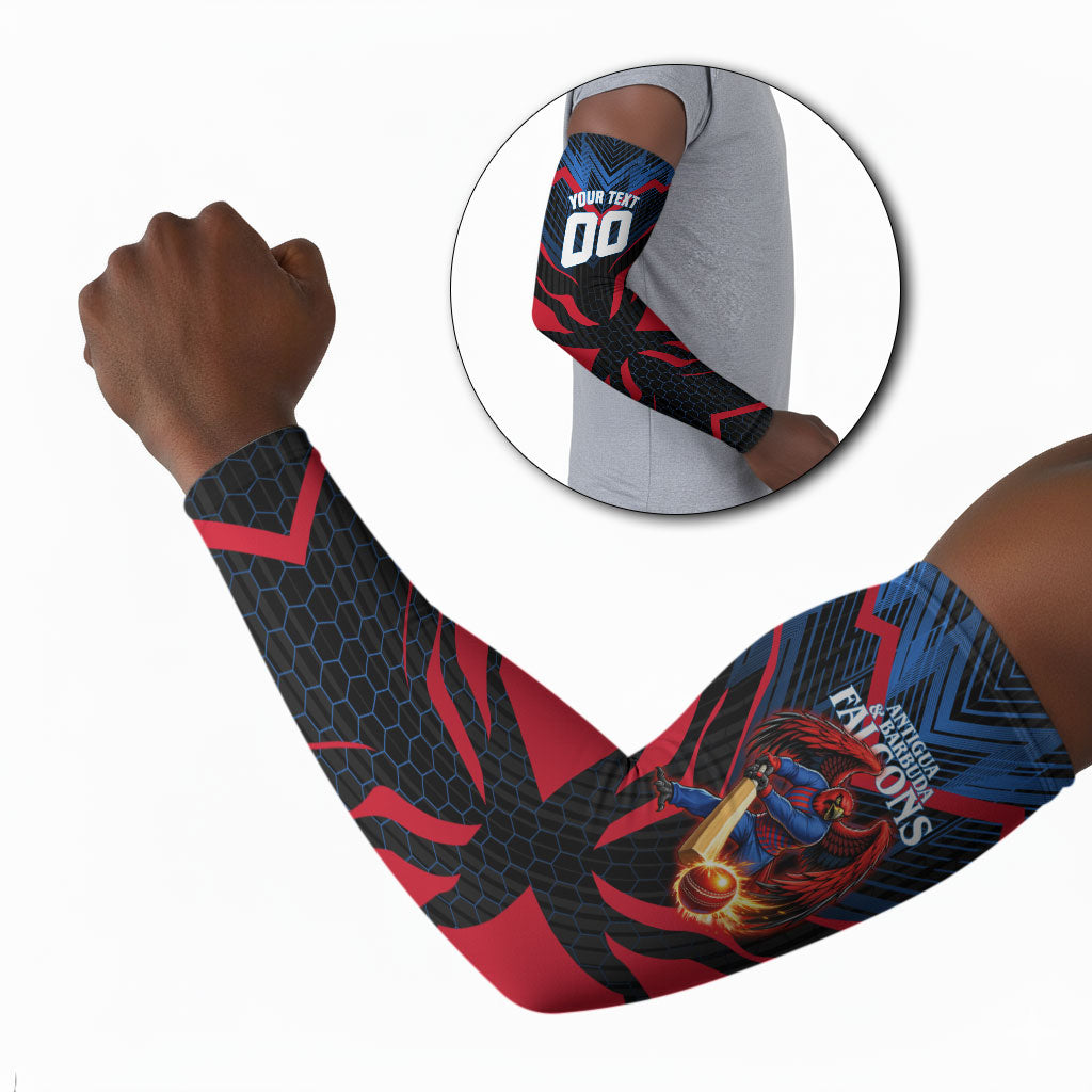 Personalized Antigua And Barbuda Cricket Falcons Arm Sleeves Abstract Hexagon Pattern Sport