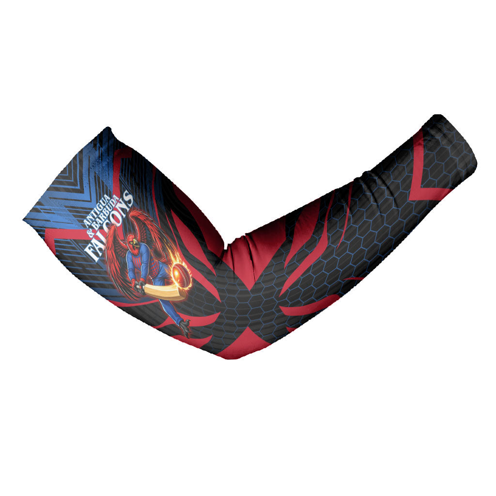 Personalized Antigua And Barbuda Cricket Falcons Arm Sleeves Abstract Hexagon Pattern Sport