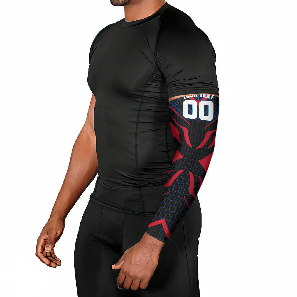 Personalized Antigua And Barbuda Cricket Falcons Arm Sleeves Abstract Hexagon Pattern Sport