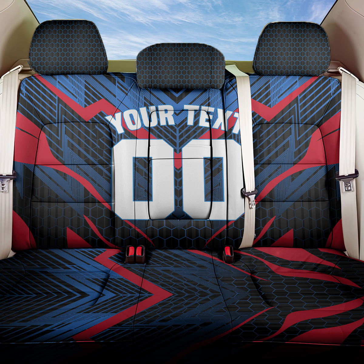 Personalized Antigua And Barbuda Cricket Falcons Back Car Seat Cover Abstract Hexagon Pattern Sport