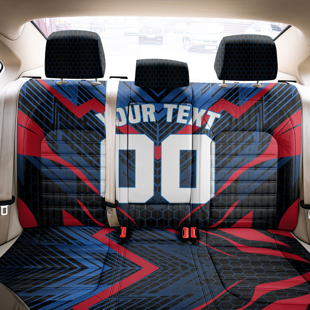 Personalized Antigua And Barbuda Cricket Falcons Back Car Seat Cover Abstract Hexagon Pattern Sport