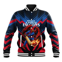 Personalized Antigua And Barbuda Cricket Falcons Baseball Jacket Abstract Hexagon Pattern Sport